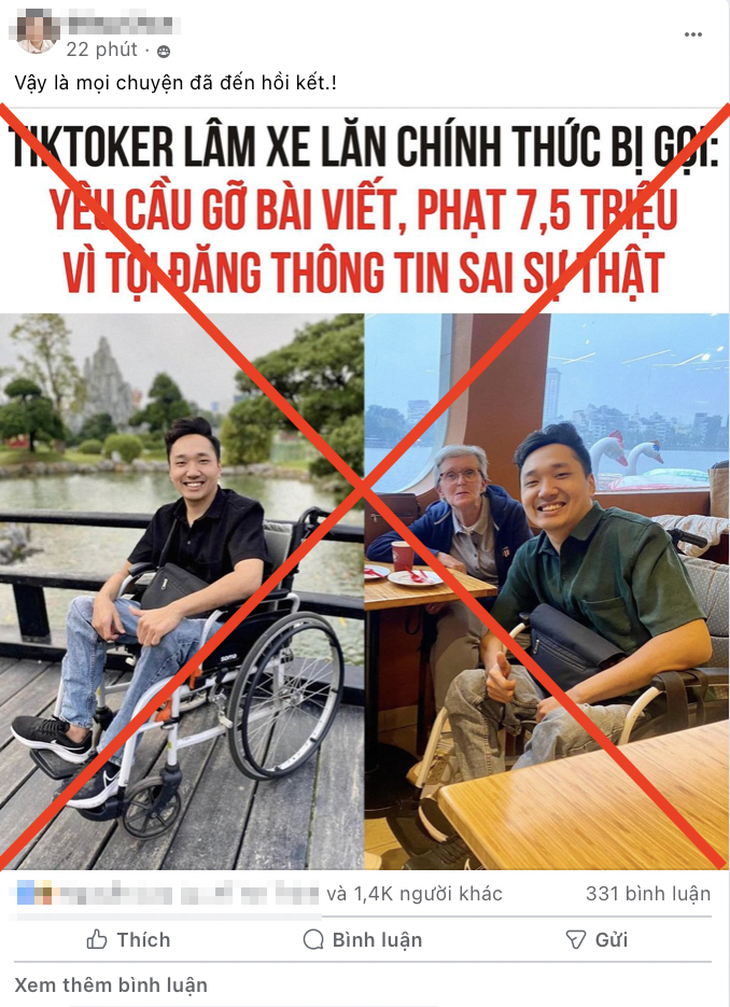 Nhiều bài đăng sai xuất hiện trên mạng xã hội liên quan sự việc "bị đuổi khỏi quán ăn vì ngồi xe lăn" - Ảnh chụp màn hình